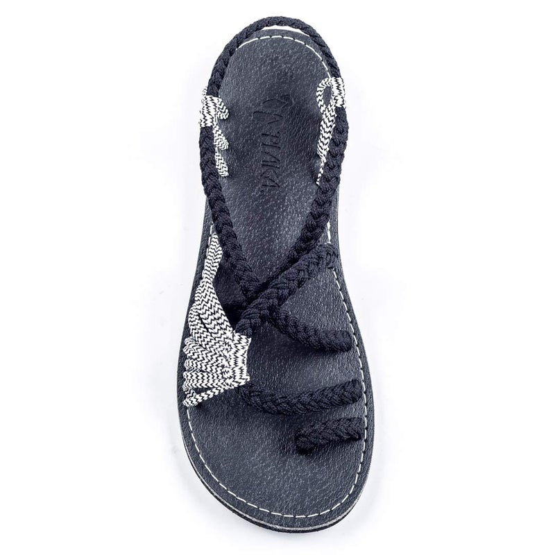 Plaka Palm Leaf Flat Summer Sandals for Women | Perfect for The Beach Walking & Dressy Occasions | Black Zebra | Size 10 - Image 1